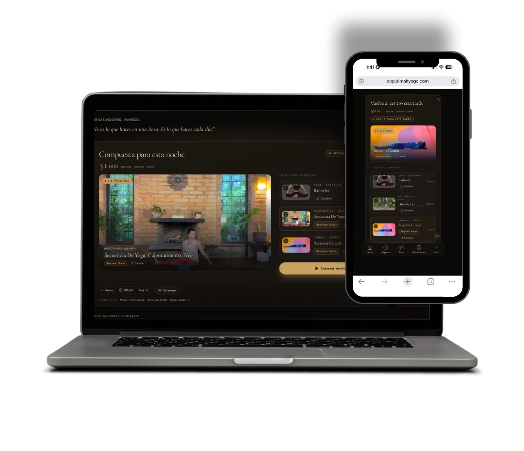 La app de Aimah en una laptop y un teléfono